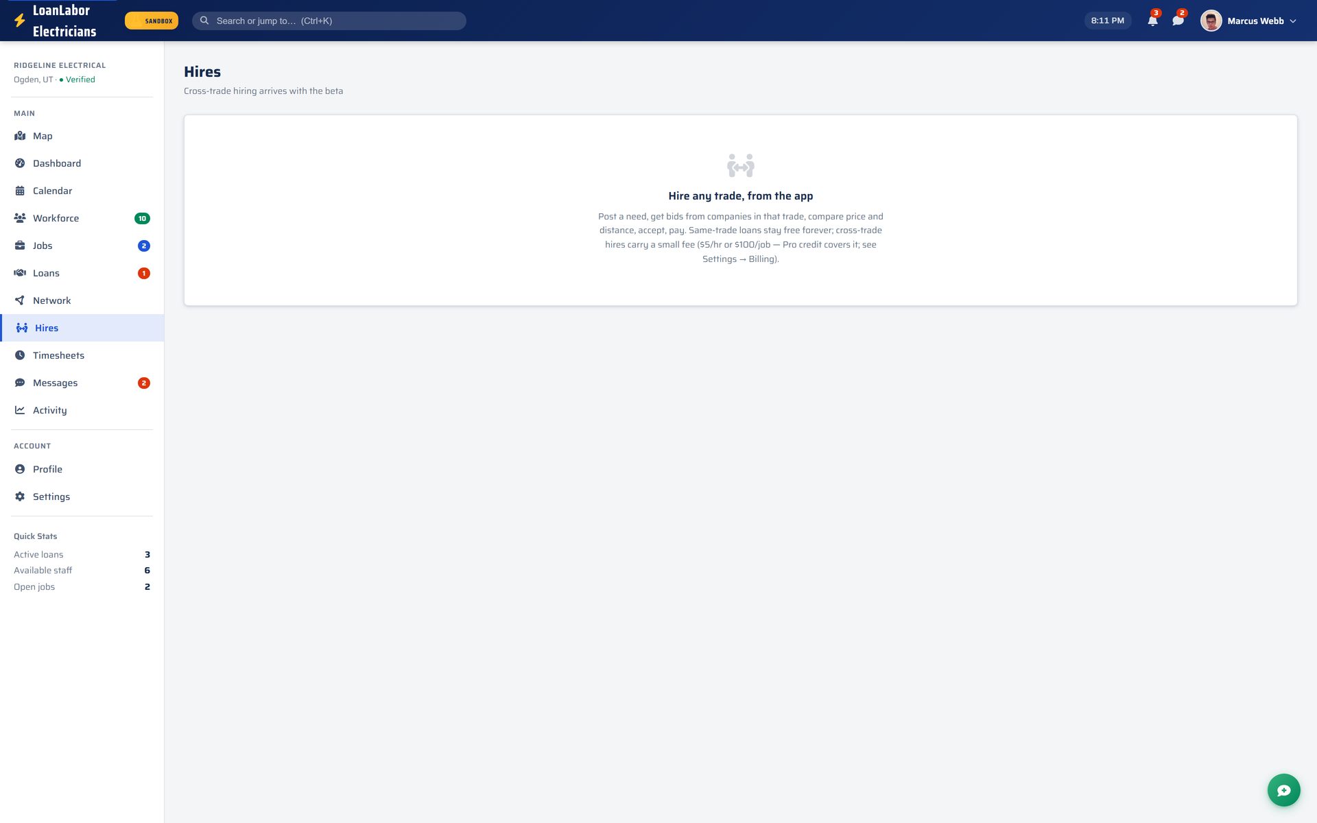 LoanLabor cross-trade hires — hire any trade from the app