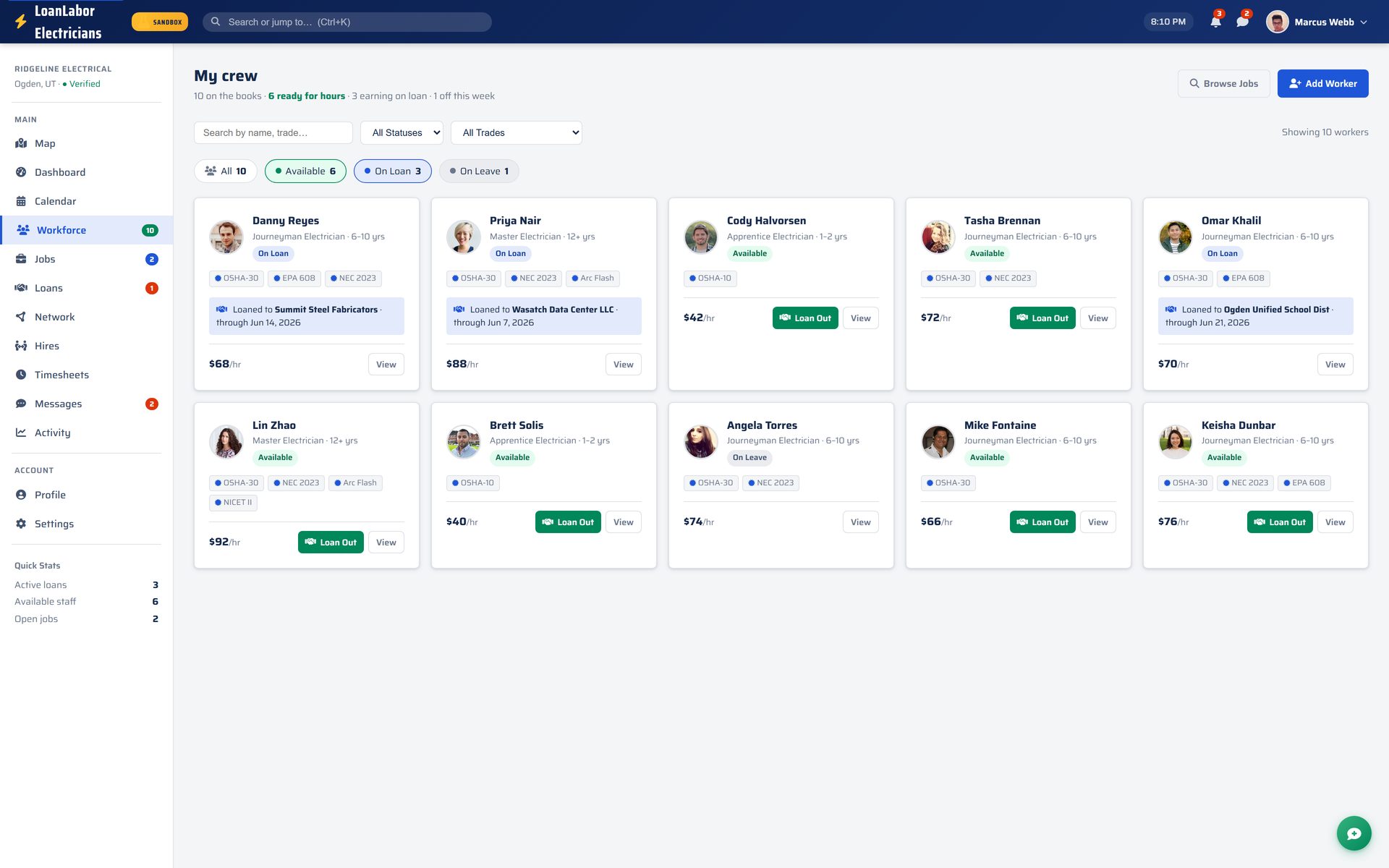 LoanLabor My Crew — loan out a worker in one tap